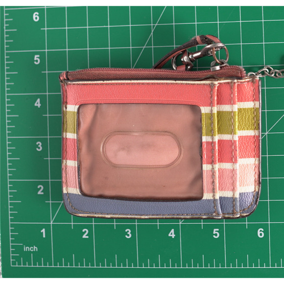 Coach Pastel Rainbow Wristlet Wallet w/ Key Chain Coral Leather Strap & Lining - Picture 8 of 10